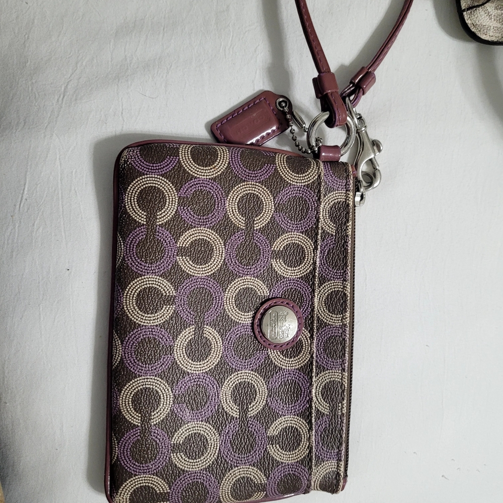Coach Purple and Beige Patterned Wristlet
